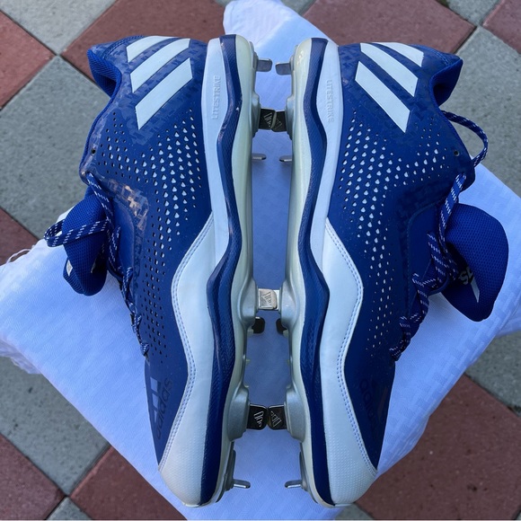 Adidas NWOB Power Alley 4 Size 14 US Metal Cleats Blue/White Baseball Shoes - Picture 6 of 12